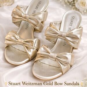 Stuart Weitzman Metallic Gold Bow Slide Mules